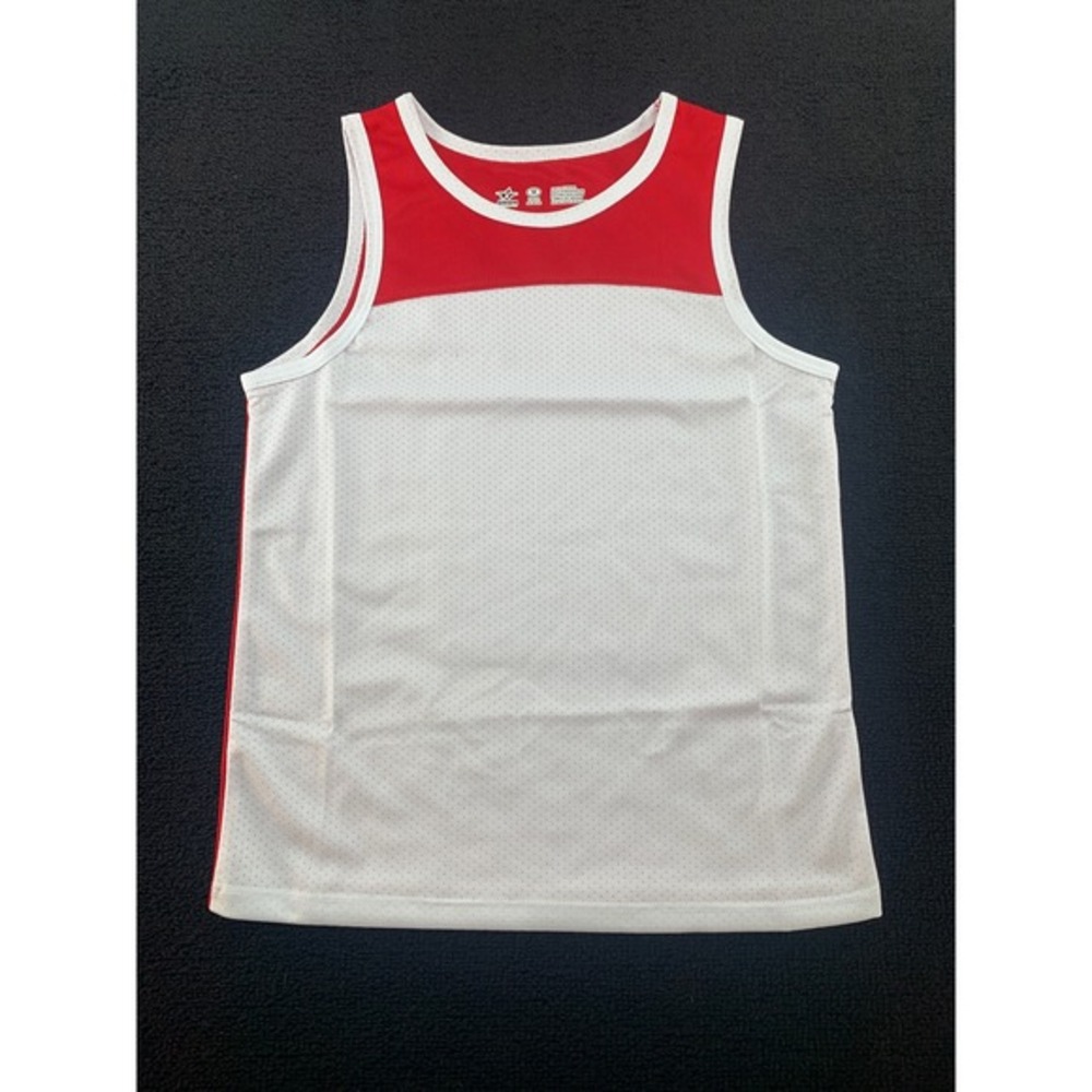 Youth M Alleson Athletic White Red Basketball Tank Top‎ Jersey Polyester